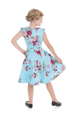 Robe pinup enfant bleue a fleurs