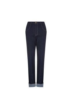 Jean rock'n roll femme bleu avec revers