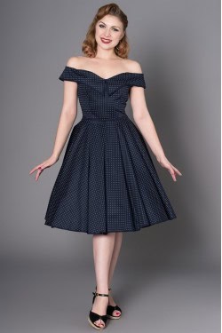 Robe swing décolleté bateau bleue vintage