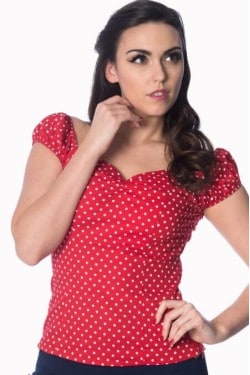 Top a pois rouge décolleté bateau