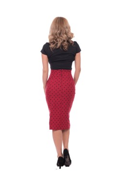 Jupe crayon taille haute rouge a pois