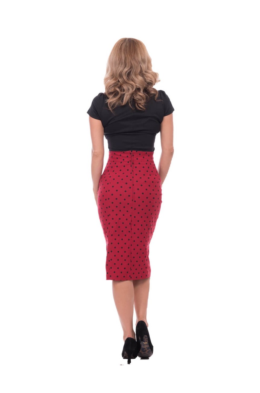Jupe crayon taille haute rouge a pois