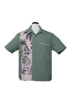 Chemise tiki rockabilly verte années50
