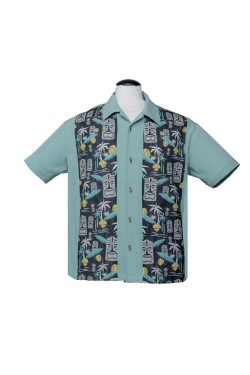 Chemise années50 homme tiki bleue