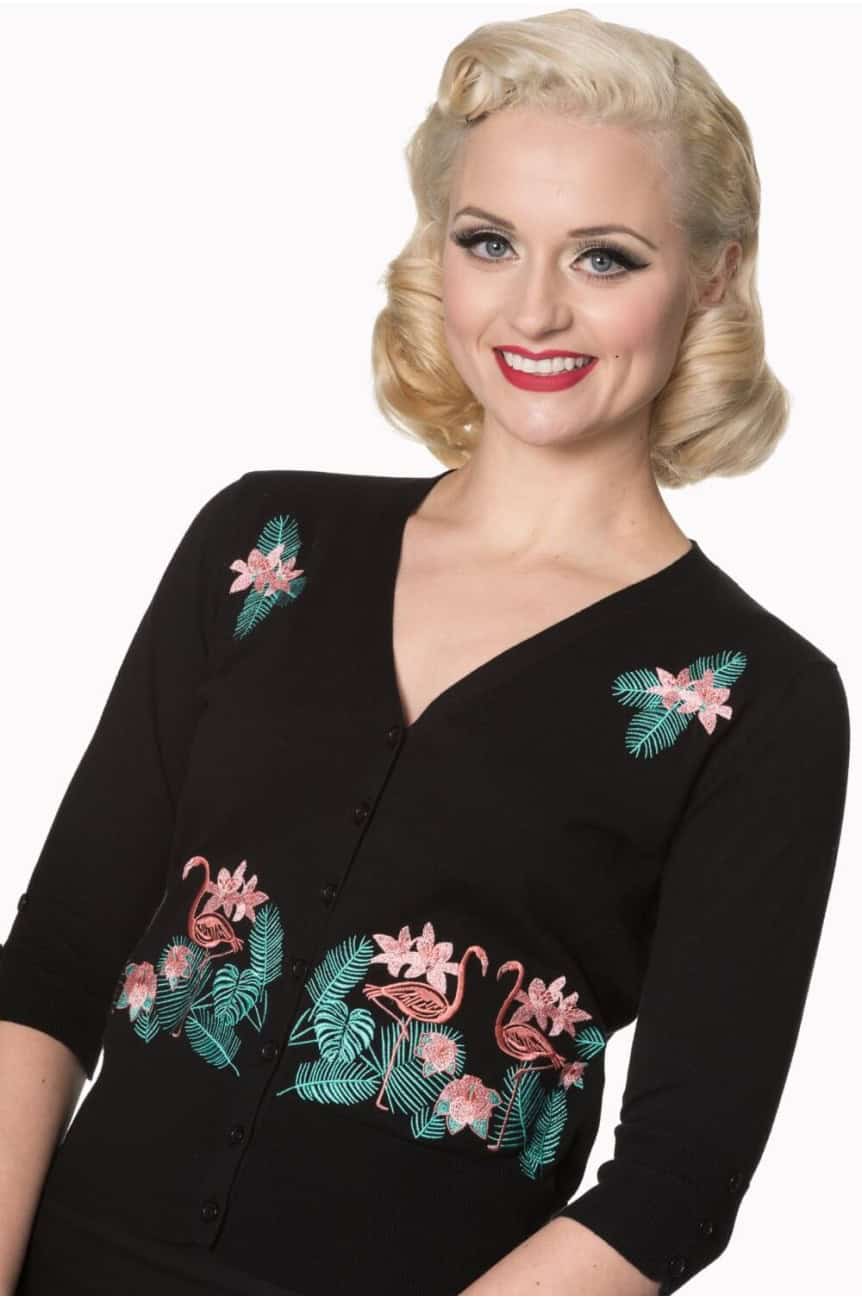 Cardigan banned pin-up flamant rose