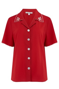 Chemisier vintage rouge brodé
