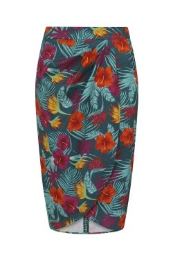 Jupe crayon vintage motif tropicaux