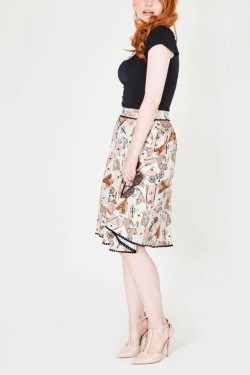 Jupe pin-up beige imprimé rétro