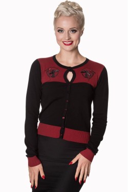 Cardigan bordeaux brodé chat