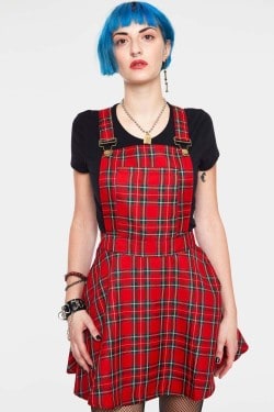 Jupe salopette tartan rouge
