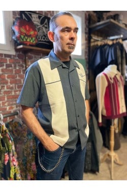 Chemise rock grise et beige