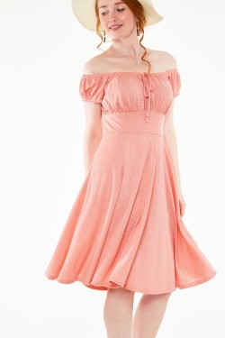 Robe rockabilly à pois rose années 50 femme