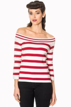 Haut rockabilly rayé rouge
