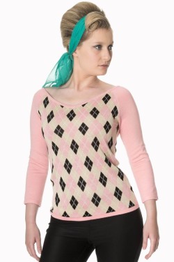 T-shirt pin-up carreaux rose années 50