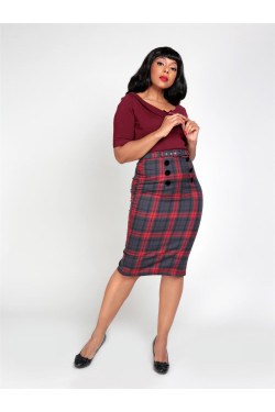 Jupe fourreau tartan taille haute