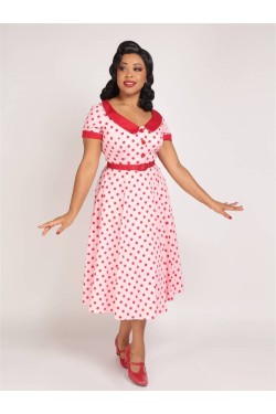 Robe rockabilly à pois rouge années 50 femme