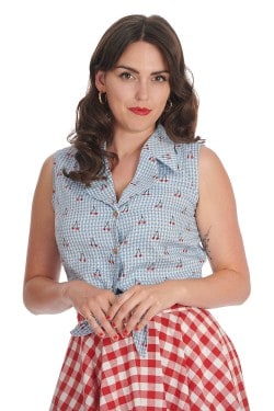 Chemise pin-up vichy bleu et blanc années 50