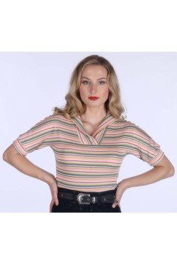 T-shirt pin-up rayures rose années 50