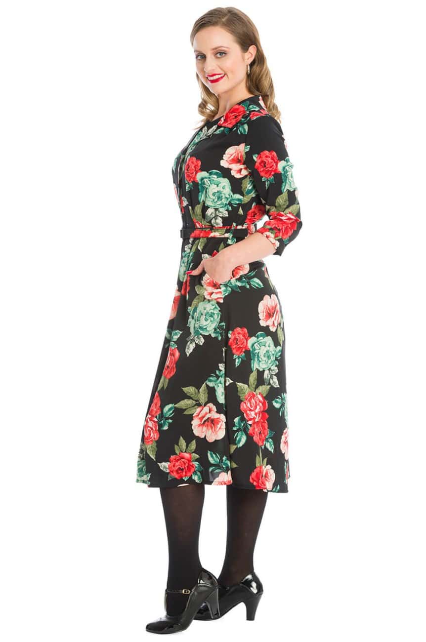 Robe Vintage Années 50 - Trapèze à Pois, Manches Courtes, Longueur Midi Pour Soirée Ou Quotidien