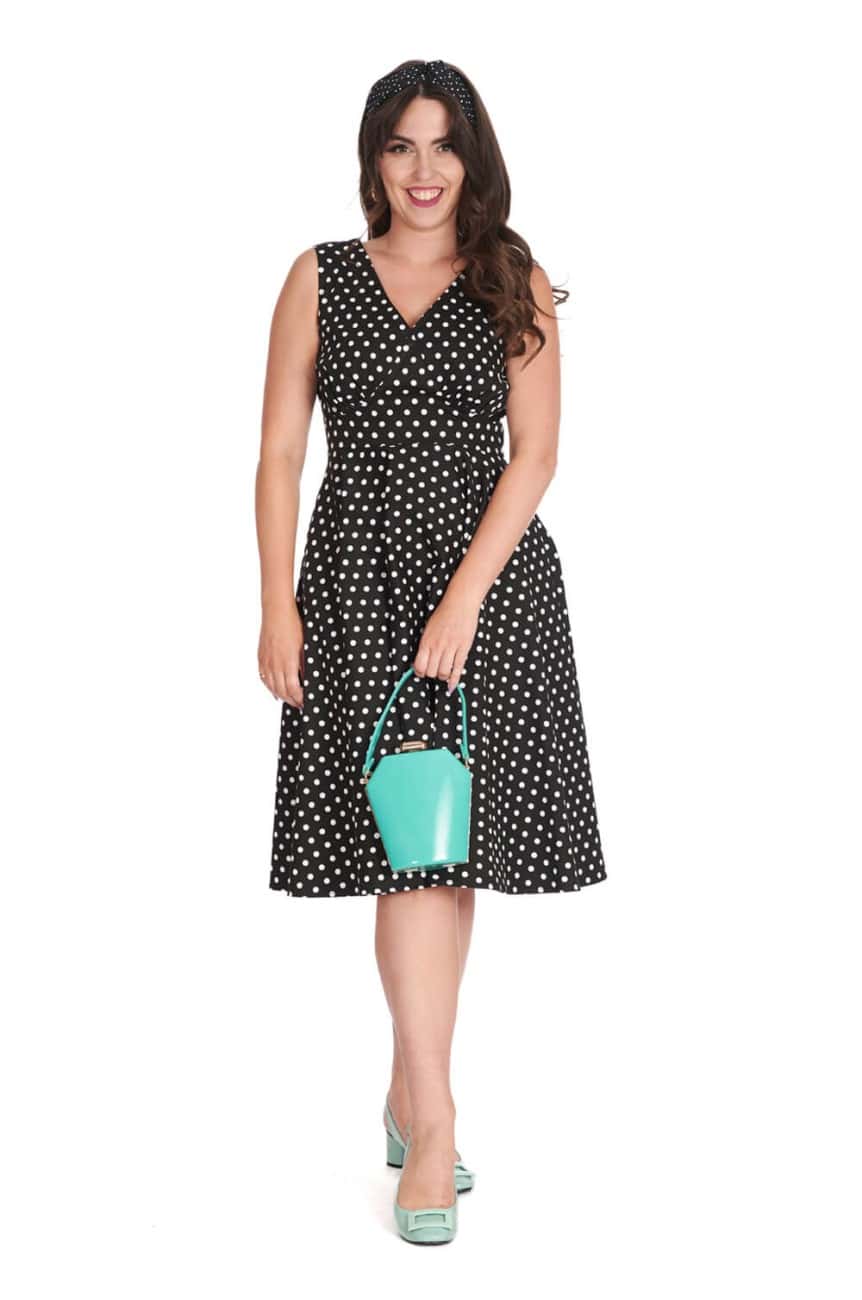 Robe Vintage Femme Wellwits – Grands Pois, Col En V, Taille Haute Avec Ceinture – Style Rétro Et Confortable