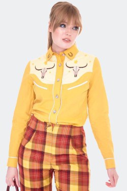 Chemise pin-up moutarde années 50