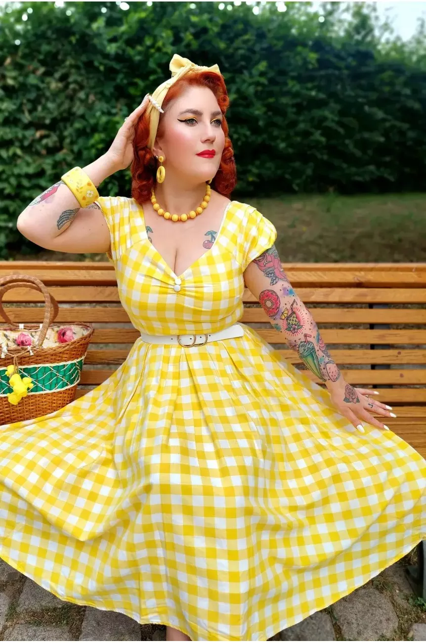 Robe pin-up a carreaux jaune