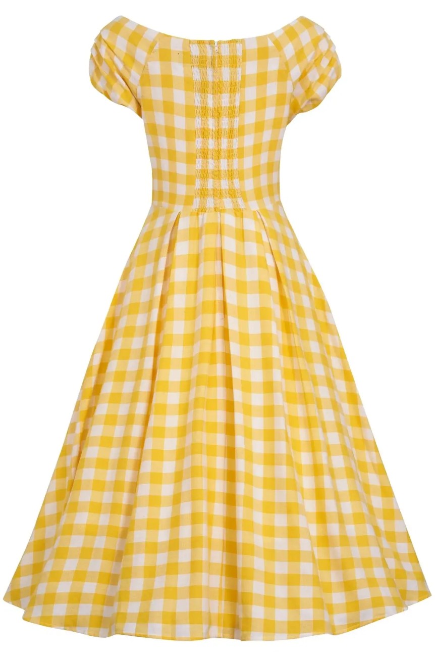 Robe corolle a carreaux jaune