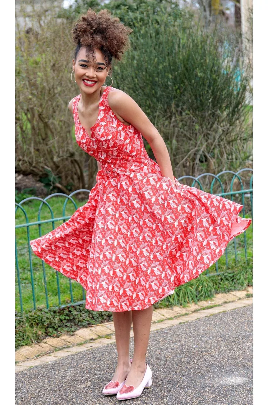 Robe rétro rouge flamant rose