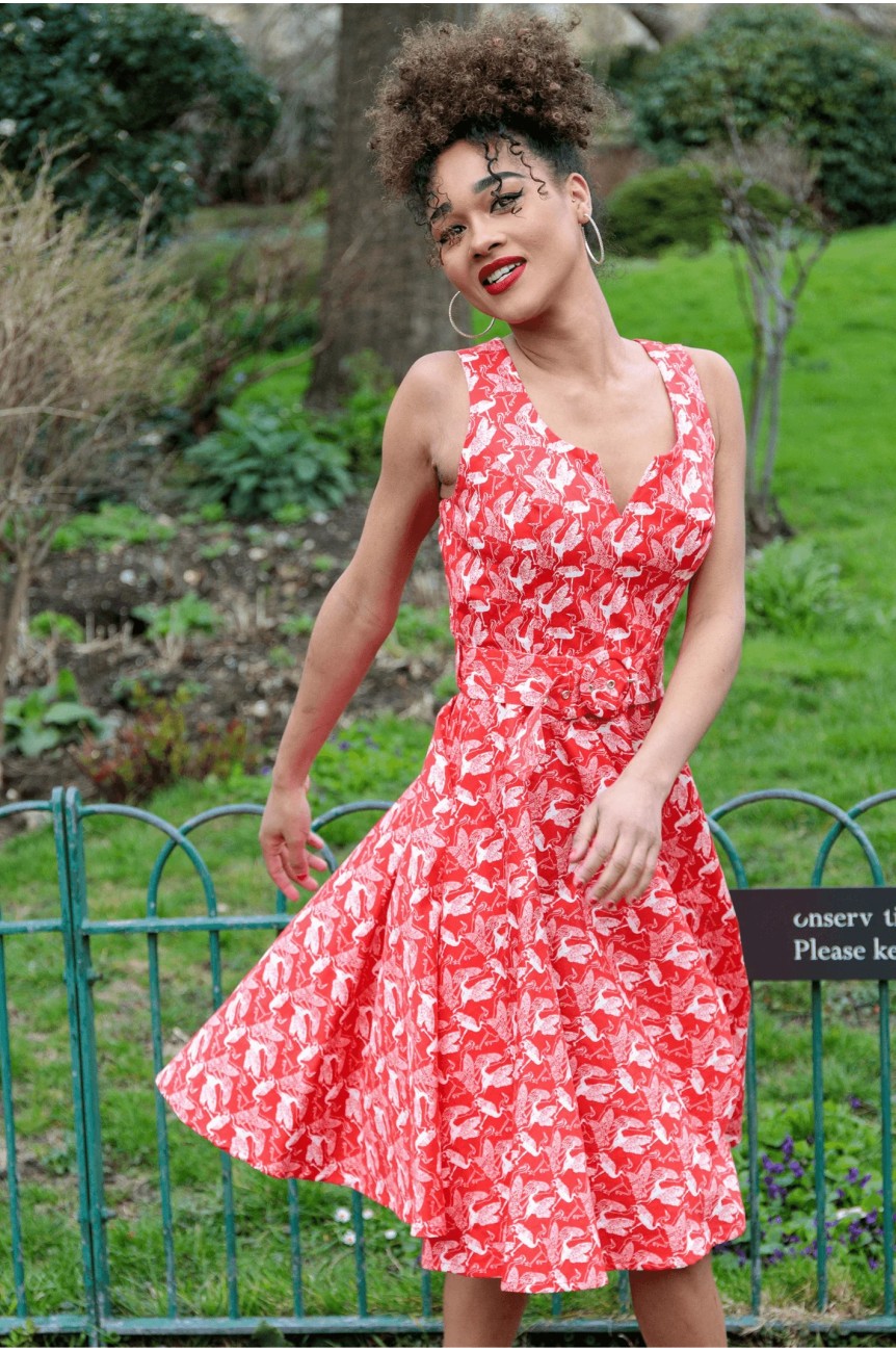 Robe rouge flamant rose 1950's