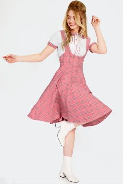 Jupe a bretelles ecossais rose