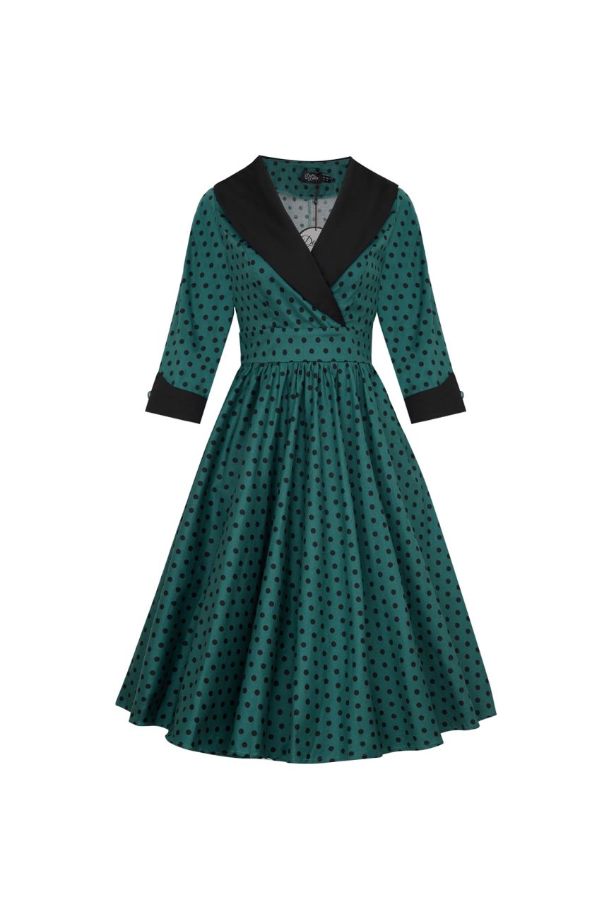 Robe verte a pois manches 3/4