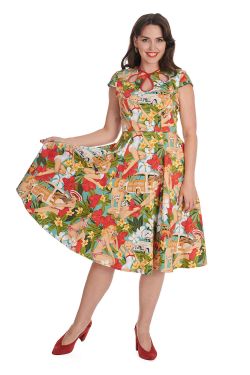 Robe rockabilly à tropical années 50 femme