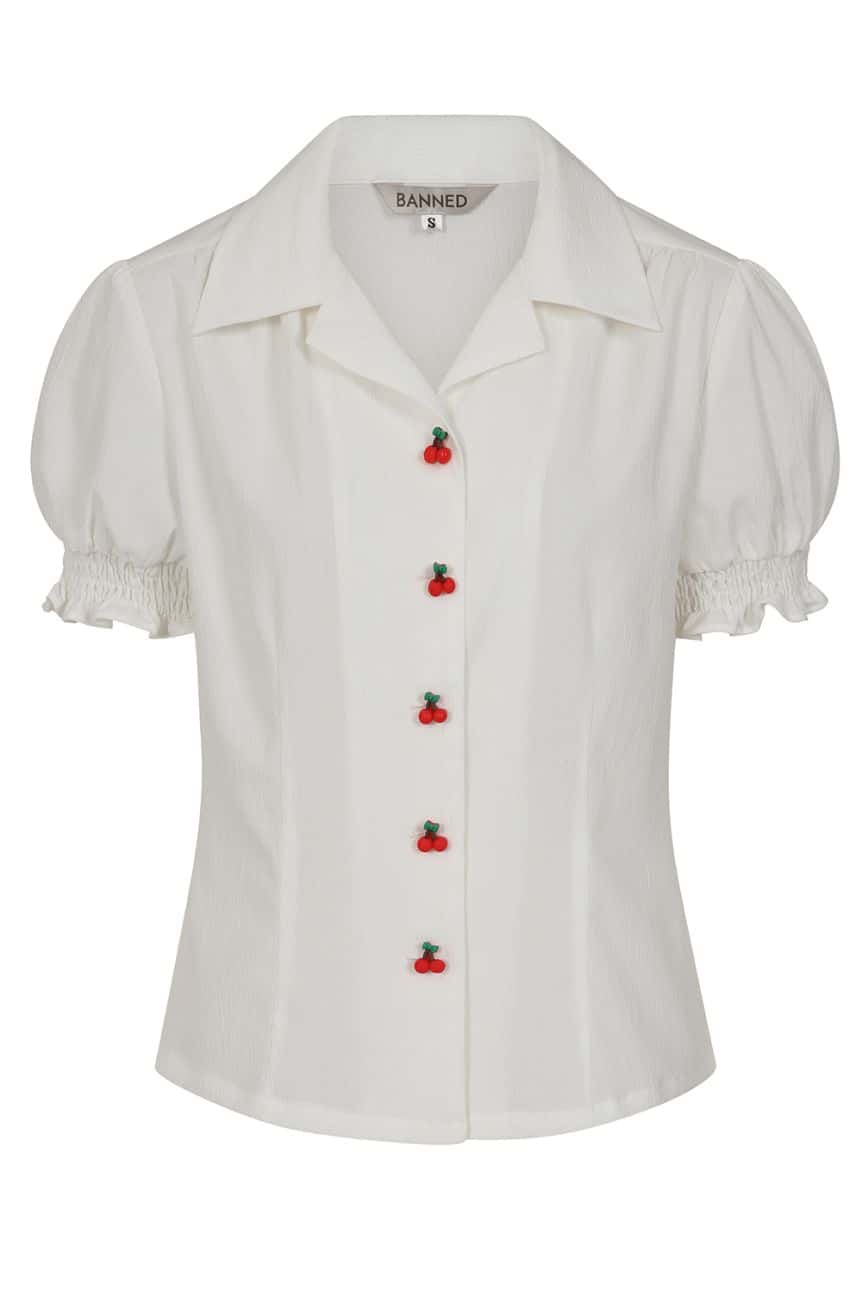 Blouse blanche boutons cerise