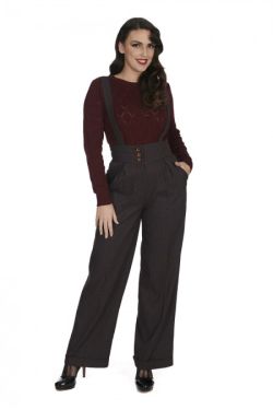 Pantalon retro a bretelles bordeaux et bleu