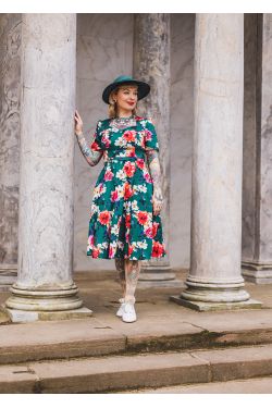 Robe rockabilly à fleurs verte années 50 femme