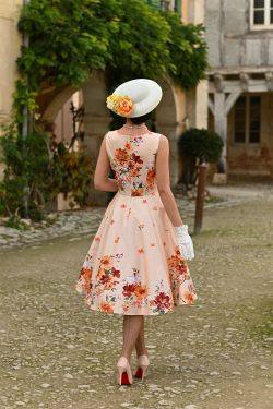 Robe rockabilly à fleurs rose années 50 femme