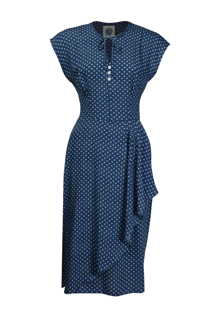 Robe a pois année 50 bleue