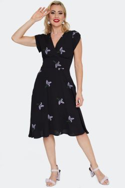 Robe rockabilly à fleurs noir années 50 femme