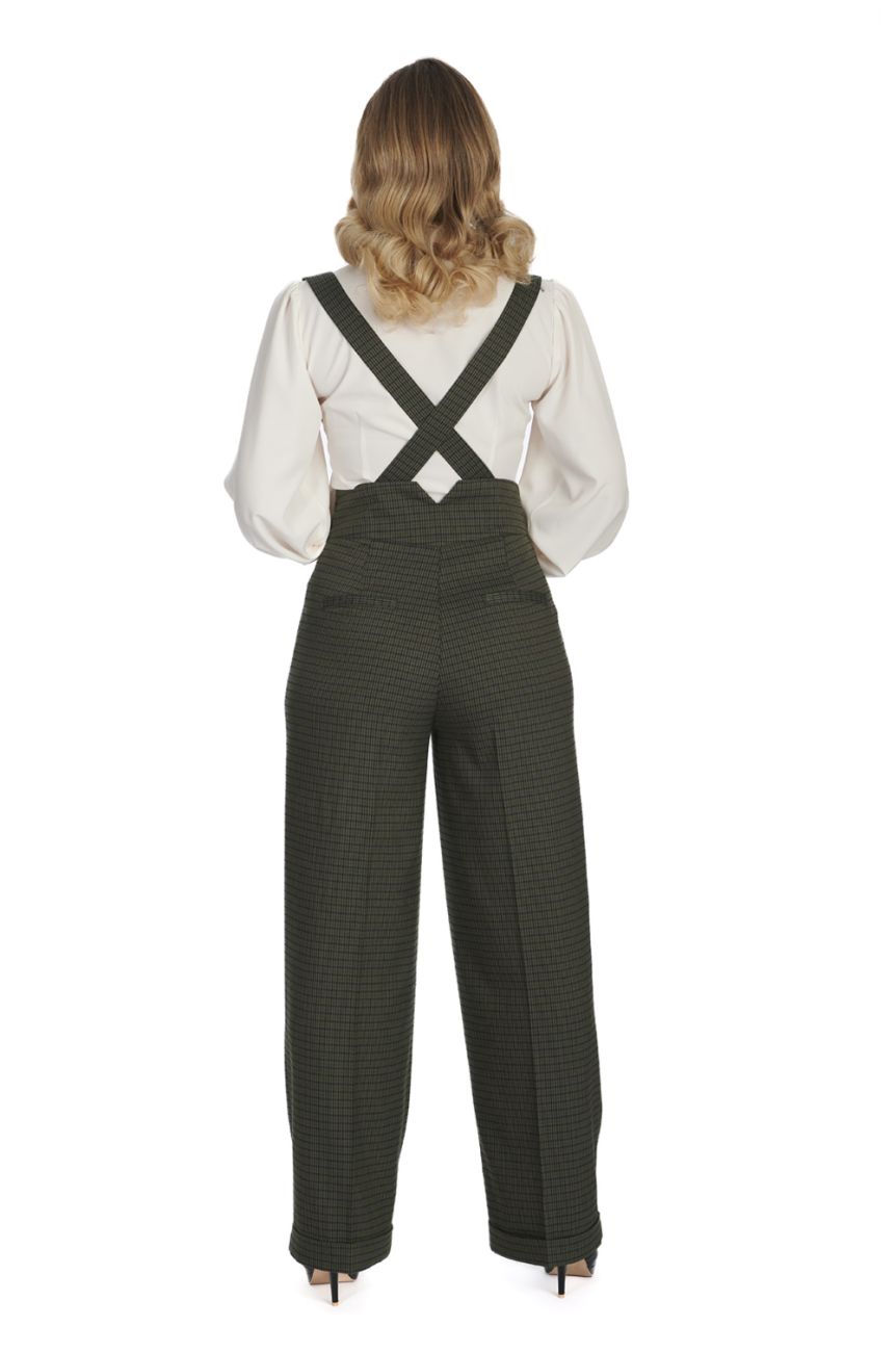 Pantalon vert vintage à bretelles Banned retro