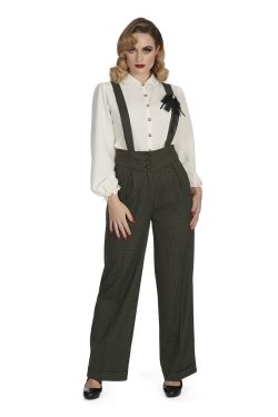 Pantalon vert vintage à bretelles croisées