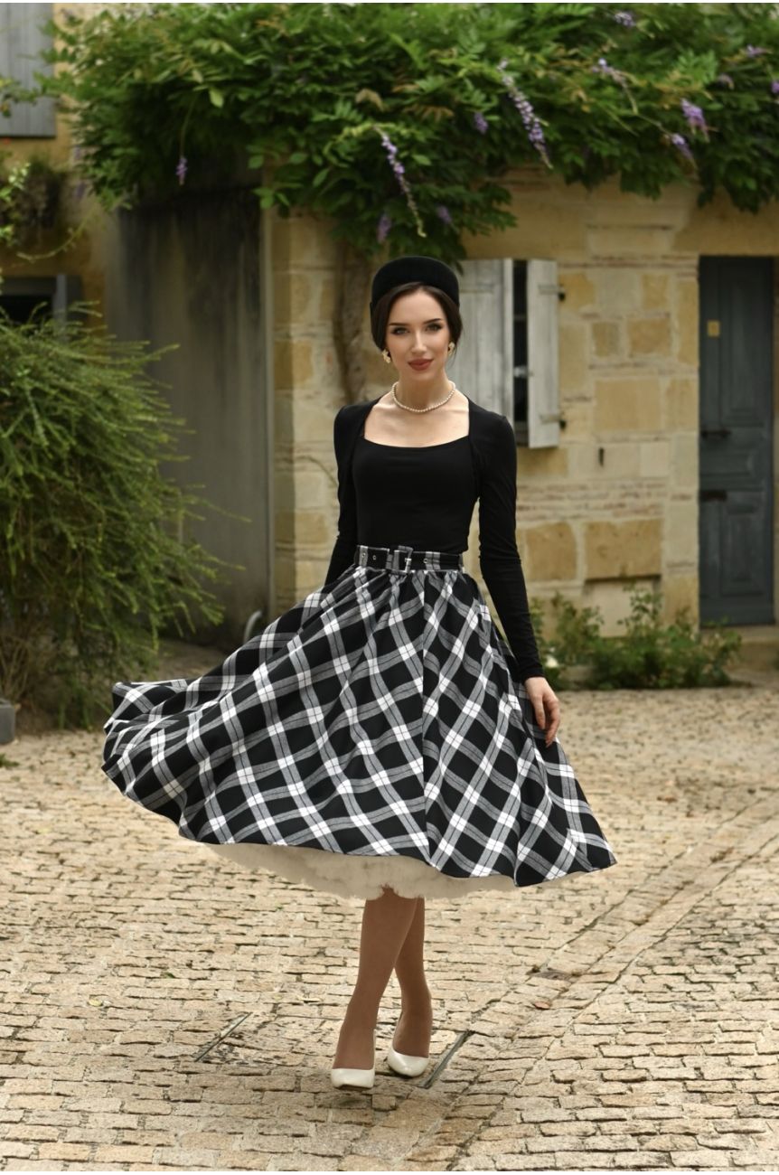 Jupe a carreaux rétro hearts and roses