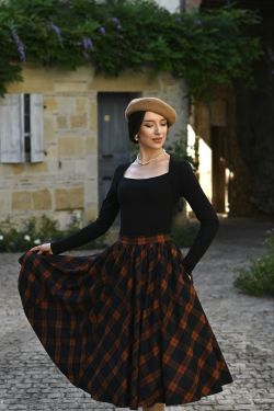 Jupe swing vintage a carreaux marron