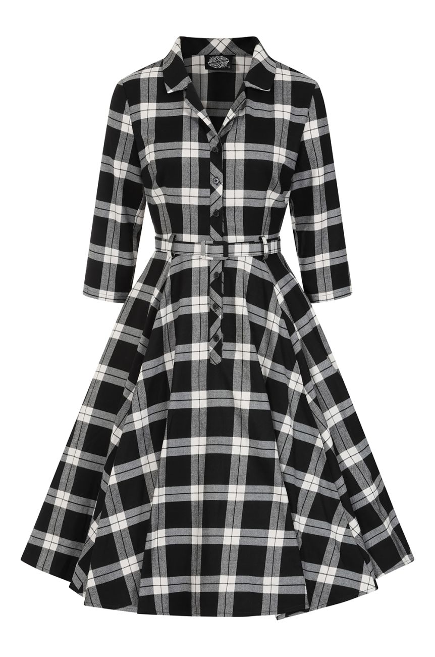 Robe chemise retro tartan noir et blanc