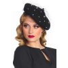 Béret retro noir perles et voilette