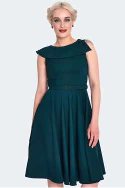 robe pin-up vert col bateau boutons epaules
