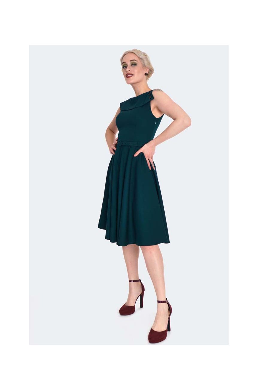 robe annees 50 vert foret jupe evasee ceinture