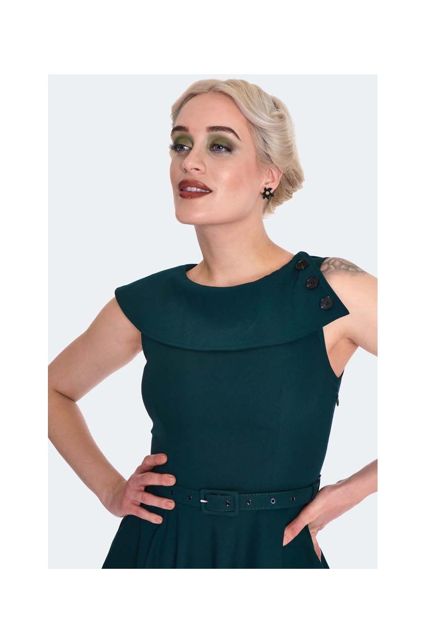 robe retro vert emeraude manches courtes midi
