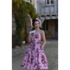 Robe rétro années 50 rose à fleurs jupe ample vue de face