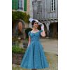 Robe pin-up turquoise a pois blancs style rockabilly midi elegant