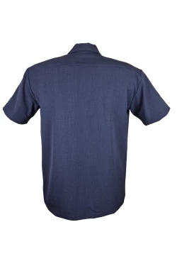 Chemise rockabilly Crown navy sage rayures verticales col ouvert elegant